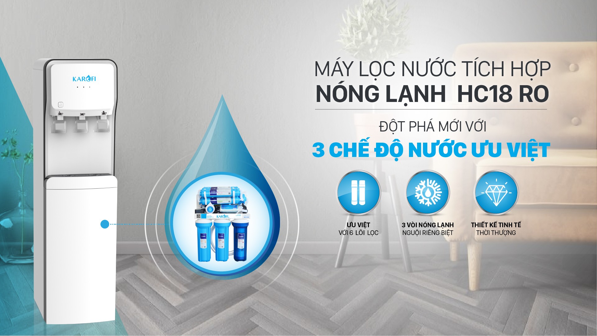 Cây nước nóng lạnh Karofi HC18-RO